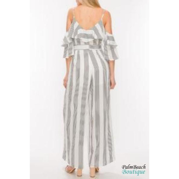 Cold Shoulder Jumpsuit White/Black - Picture 3 of 3